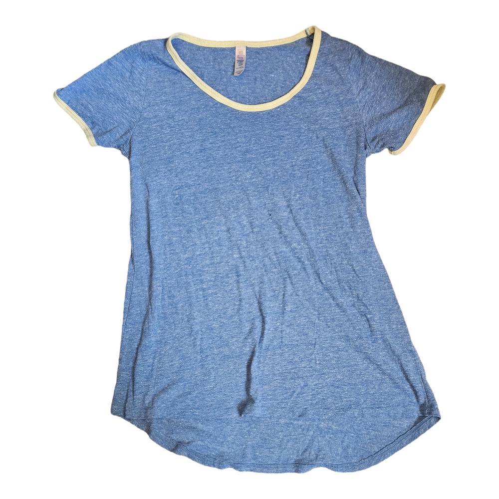 LuLaRoe XXS Blue With Yellow Trim Short Sleeve T-Shirt